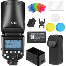 고독스 조명기 GODOX 12 V1N 원형 플래시 유닛 76W 스피드라이트 전문 원형 카메라 플래시 1/8000 HSS 2.4G 104902, 1개