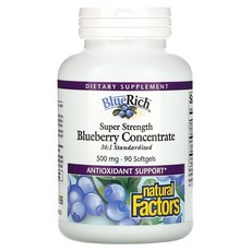 Natural Factors 36배 농축 캐나다 블루베리 500mg 180캡슐, 2개, 90정