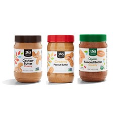 (3통) 365 홀푸드마켓 캐슈넛버터+아몬드버터+피넛버터 (각 454g) No Sugar added 설탕첨가X 땅콩잼 땅콩버터