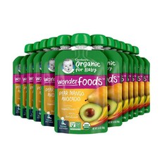 Gerber 거버 2단계 퓨레 이유식 파우치 배 망고 아보카도 99g 12팩, 12개