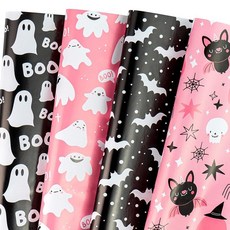 WRAPAHOLIC 핑크 포장지 - 12장 로즈 골드 및 디자인 접힌 플랫 결혼식 브라이덜 샤워 여아 생일용 시트당 49.7 x 76.2cm19.7 30인치 231136, 핑크 & 블랙 할로윈