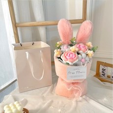 [해피인어스] 토끼인형꽃다발 기프트백 LED전구, 핑크, 1개
