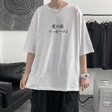누벨 여름 문자 트렌드 IN 시티셔츠 플라워 프린트 와이드 루즈핏 드랜드 5부 소매 이너티셔츠