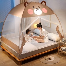 ANYOU 원터치 2문 모기장 고급모기장 모던모기장 모기장텐트, 브라운