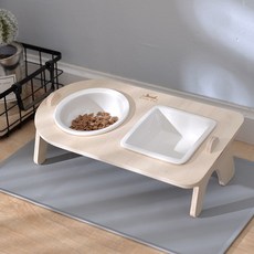 물그릇 고양이 강아지 밥그릇 휴대용 캠핑 폴딩 접이식, (세라믹) 더블그릇 (1사각1원형) 식탁 고양이나 소형, 1개
