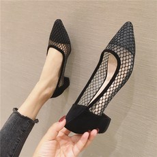 (덧신증정)레드 펀칭 레이스 망사 미들힐 로퍼 251JE