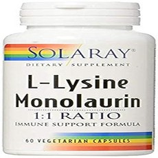 Solaray L-Lysine Monolaurin 1:1 Ratio 60 Capsules (2 Pack) Solaray L-라이신 모노라우린 1:1 비율 60캡슐(2팩), 60 Count (Pack of 2), 1개, 78.24g