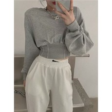 Deeptown 여성용 회색 후드티 하라주쿠 하이 웨이스트 크롭 스웻셔츠 루즈한 올매치 풀오버 상의 Kpop 스트리트웨어 한국 패션