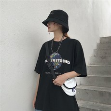 클라쓰인테리어 스트릿반팔티셔츠 CEC 유행 이니셜 상계 하라쥬크 무드 와이드 루즈핏 t셔츠 여성