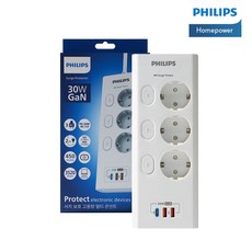 필립스 맥스 플러스 서지보호멀티탭 고용량 개별스위치 30GaN 고속충전, 1개, 맥스플러스 USB 3구 화이트, 2m