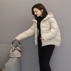 [마켓수] 후드패딩 배색 구스다운 숏패딩 점퍼 니트연결된 후드 디자인 2컬러