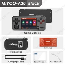 MIYOO A30 휴대용 게임 콘솔 2.8 인치 IPS 스크린 리눅스 시스템 2.4GWifi 레트로 에뮬레이터 비디오 진동 모터 플레이어 선물, 2) Black - 64G(15K Games)