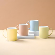 Happy Jeong Korea簡約馬克杯霧面 4入組 350ml, 粉紅色、藍色、黃色、蘋果綠, 1組