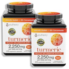 Youtheory 유씨어리 터메릭 강황 1000mg 180캡슐 2병, 180정, 2개