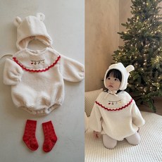 크리스마스 아기옷 후리스 바디슈트 백일 6개월 돌 아기 겨울옷