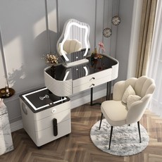 수납거울 화장대, A02/거울(D)+백색+수납장+스마트거울+의자(I), 80cm