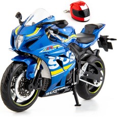 MSZ 1\/12 스즈키 GSX-R1000 오토바이 과 호환 디스플레이 스탠드 및 헬멧 열쇠고리가 있는 컬렉터 모델, 02 블루., 1개