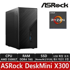 ASRock DeskMini X300 5500GT 120W M.2 대원씨티에스 (16GB/ M.2 512GB)/R/USB확장 포트 장착/미니PC/베어본/MINI PC/미니컴퓨터, 16GB