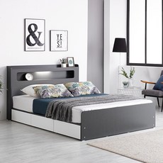 LED 3칸서랍 수납침대 퀸 Q (매트리스 별도), 그레이투톤, 1. 매트없음