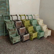 미국 빈티지 나무 미니 트롤리 정원 식료품보관 과일가게 보관함, 작은, 블루, 1개