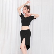 couyor 밸리댄스복세트 벨리댄스 연습복 밸리댄스복 상의 치마, 블랙