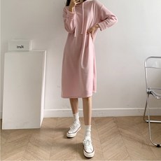퍼니걸스 5607 데일리 무지 기모 후드 롱 원피스 여성의류