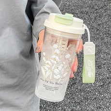 더블 드링크 플라스틱 물병 차 필터 BPA 프리 여름 야외 사무실 누수 방지 여성 과일 커피 컵 600ml, Green, 1개