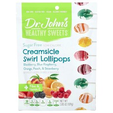 Dr. John's Healthy Sweets 크림시클 스월 롤리팝 섬유소 비타민C 함유 블랙베리 블루라즈베리 오렌지 복숭아 딸기 무설탕 109g(3.85oz), 1개, 109g
