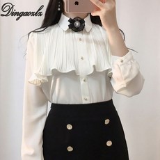 프릴 러플 블라우스 쉬폰 긴팔 여성 셔츠