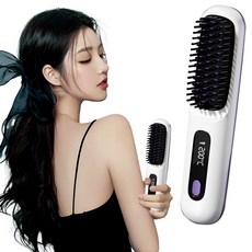 Routop 휴대용 무선 빗 고데기 매직기 음이온 3단 온도조절 속열 충전식, 화이트