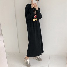 [디즈니정품] 클립 미키마우스 기모 후드 롱원피스 2컬러 (면100
