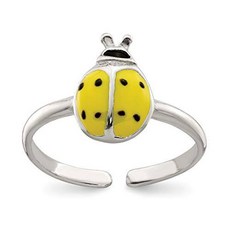925 Sterling Silver Enameled Lady Bug Adjustable Cute Toe Rin/7490678