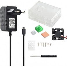 Aukru 새로운 4-에서-1 라즈베리 파이 마이크로 USB 5v 3000mA/투명 상자/열 방산기 라즈베리 파이 3 모, 단일상품