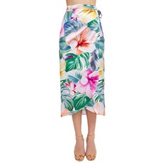 고텍스 여성 보라 트로피컬 프린트 롱 사롱 스커트