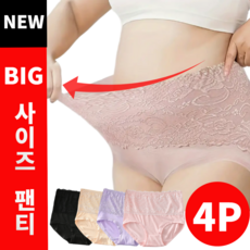 아비니아 여성 빅사이즈 팬티 레이스 하이웨스트 맥시 팬티 4종세트