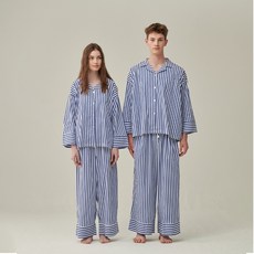 오끼뜨 uni 도미토리 펜슬 스트라이프 파자마 블루