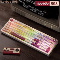 [ XC샵 ] iLovbee B98 레트로 무선 기계식 게이밍 키보드 RGB램프 6300mah Gasket+Leaf Spring구조 전키핫스왑DIY, 검란축옐로우축(마작음), 레드(벌불꽃)
