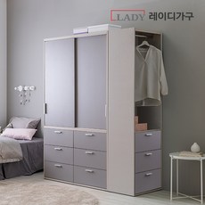레이디가구 이안 빅 슬라이딩 옷장 1600 서랍형 ＋ 3단서랍사이드장, 내추럴도어
