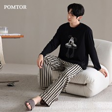 POMTOR 긴팔 잠옷 커플 홈웨어 잠옷 세트 커플잠옷