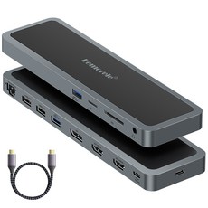 USB 허브 타입 C 4K60Hz 도킹 스테이션 듀얼 HDMI DP 3화면 확장 HDMI 호환 USB 3.0 어댑터 RJ45 PD100WC, 은회색