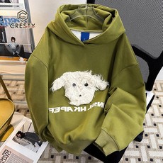CRESTY 여성용 오버핏 긴팔 후드티 강아지 그래픽 후드 티셔츠