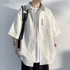 ANYOU 반팔 오버핏 남자 셔츠 남녀공용 커플 하와이안 셔츠
