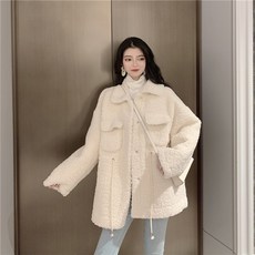 카라넥 루즈핏 양털 허리끈 오버핏 자켓