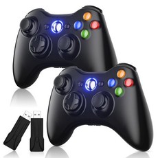2팩 Xbox 360 컨트롤러 무선 게임패드 업그레이드 조이스틱 360과 호환 Slim/Windows 11/10/8/7 PC 컨트롤러2.4 포함GHz 수신기검은색