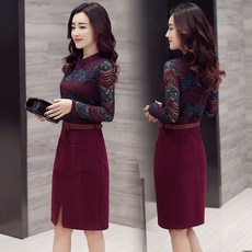쥬이에루비 레이스 가을 긴팔 미디 3D 패치워크 라운드넥 입체 장식 에이라인