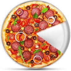 PP CHEF 12인치 피자팬 스테인리스 원형 베이킹 트레이 금속 서빙 접시 가정용 레스토랑 야외 무독성건강 오븐 세이프식기세척기 사용 가능, Silver, 12 Inch