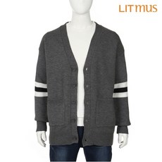 리트머스 리트머스 공용 띠배색 니트 가디건 멜란지그레이