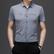 여름 남성 반팔 셔츠 패션 슬림핏 자수 캐주얼 셔츠