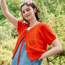 론론 RONRON RIBBON BUTTON SHORT SLEEVE KNIT CARDIGAN RED