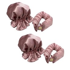 새틴 히트리스 헤어 컬러 2세트 헤어 캡이 있는 무열 컬용 헤어 롤러 긴 머리를 위한 부드러운 컬링 로드 머리띠 밤새 수면을 위한 컬링 세트 (핑크 샴페인) 436290, Pink